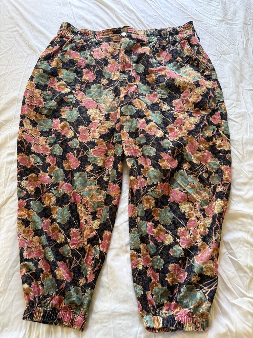 Anthropologie Floral Velvet Joggers - Teal, Pink, Gold on Black - Picture 9 of 9